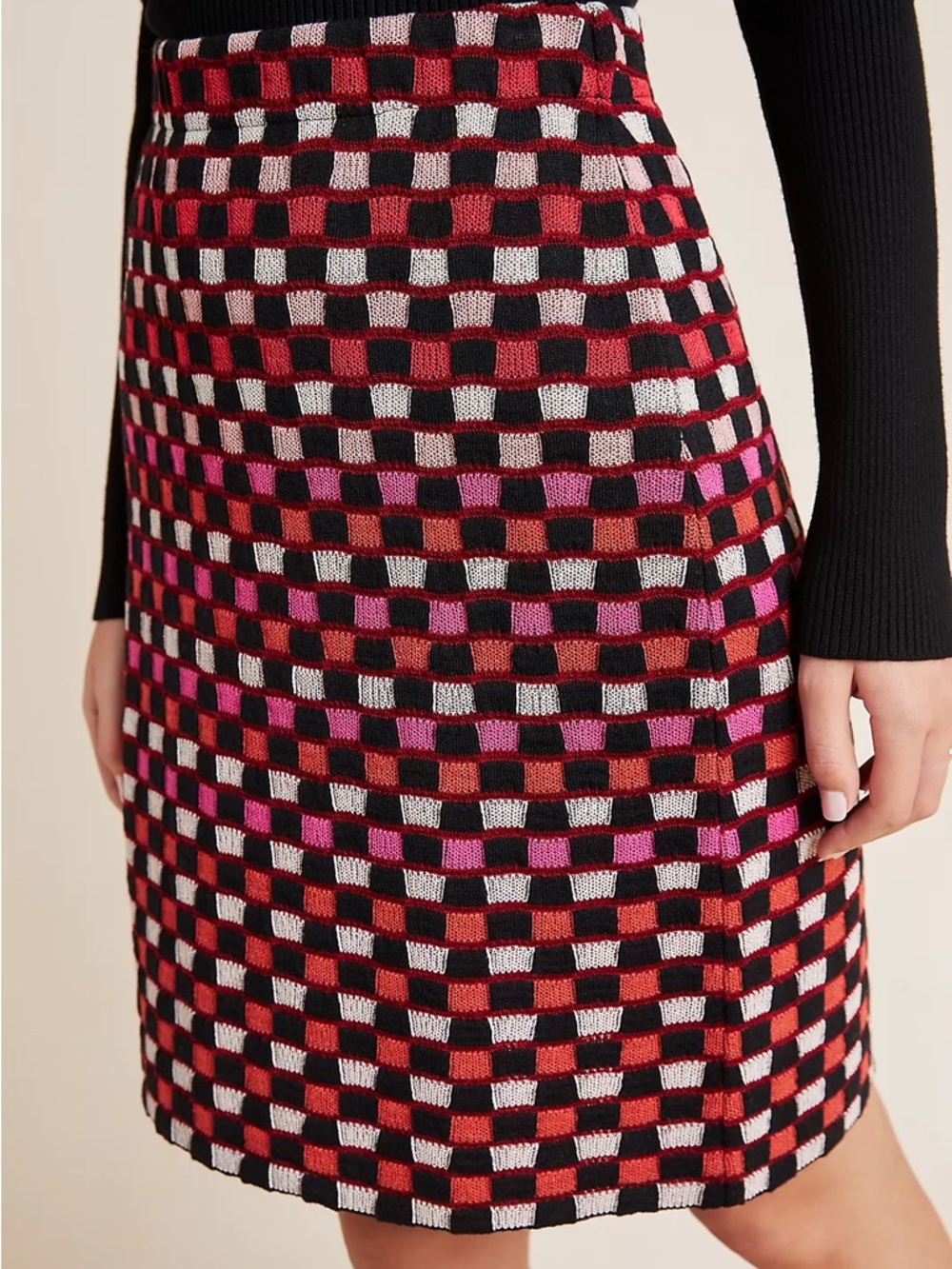 Aldo Martins x Anthropologie Checkered Pencil Skirt - Red/Pink - Picture 3 of 8